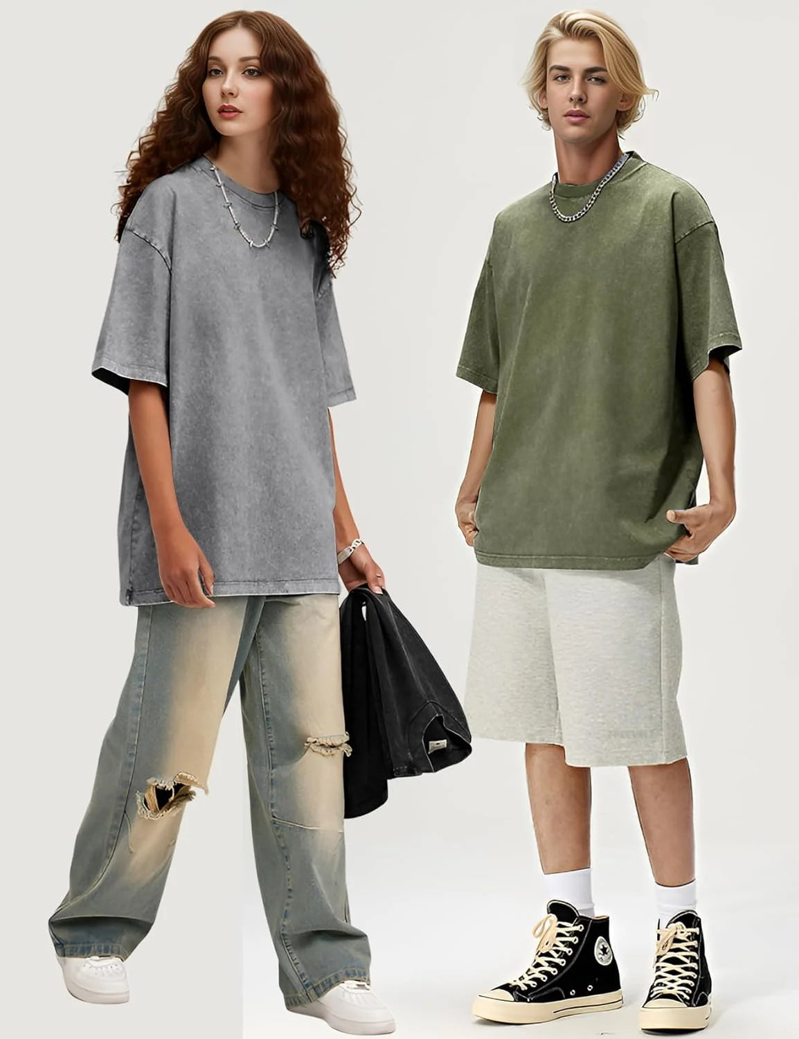 3 Pack Men Oversized T Shirts Vintage Tee Loose Fit Short Sleeve Casual Streetwear Baggy Washed Unisex Tops