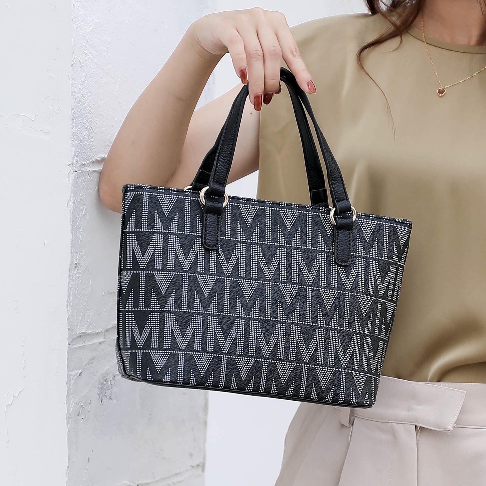 by Mia K. Marimar Women'S Tote Bag with Pouch and Wristlet, Signature 4 Piece Set - Navy Blue